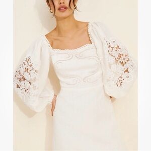 Farm Rio Off-White Embroidered Euroflax™ Premium Linen Mini Dress